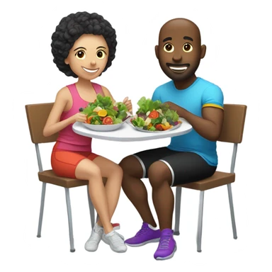 emoji Sporty white couple, man and woman in sportswear, sitting at Christmas holiday dinner table only salads sticker