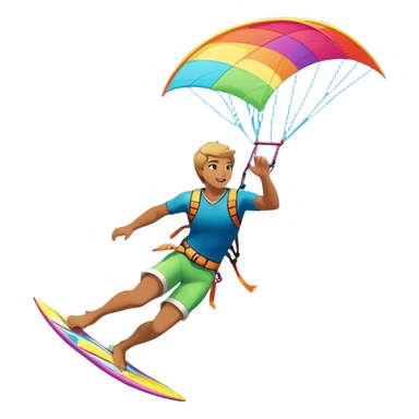 A kitesurfer soaring through the sky, harnessing the wind on a bright, colorful kite. The scene shows the surfer gliding over the water with the kite above, emphasizing the freedom, speed, and thrill of the sport in a dynamic coastal setting. sticker