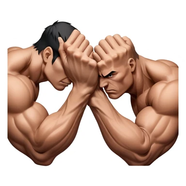 Two hands locked in an intense arm wrestling match, muscles straining as they battle for dominance. The background is minimal, focusing on the power and tension of the gripping hands, showcasing strength and determination. Transparent background. sticker
