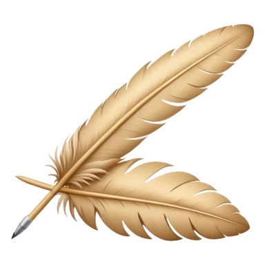 The hand writes with a beige feather sticker
