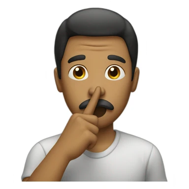 A guy with his finger in his mouth making the silence sign sticker