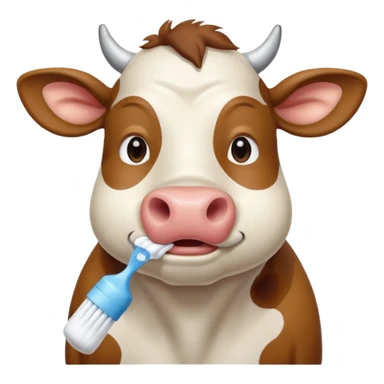 A cow brushing its teeth, looking sleepy and drowsy, portrait, bust up sticker