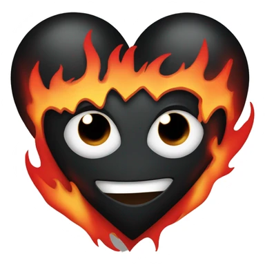 One black heart with red flames around it sticker