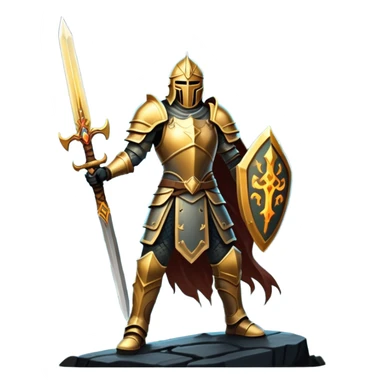 An icon representing RPG, inspired by Elden Ring. The design features a warrior in armor, holding a sword, standing in front of a mystical, dark landscape with glowing runes and a distant castle. The atmosphere evokes epic quests, exploration, and intense battles. Transparent background sticker