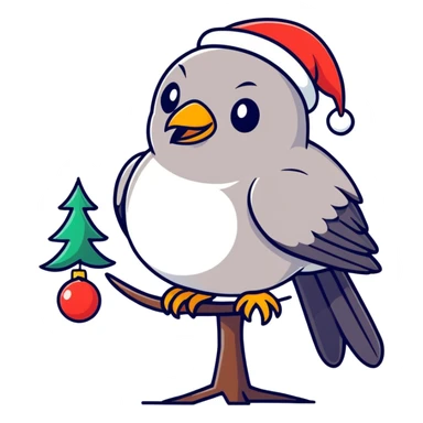 Evil bird sitting on a  Christmas tree sticker