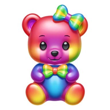 A neon rainbow girl gummy bear with bow sticker