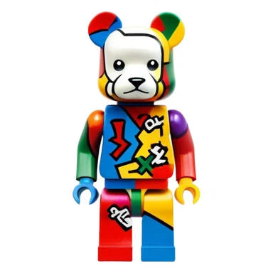 Lego bearbrick covered in colorful graffiti art, X symbols for eyes, blocky Lego aesthetic, spray paint style sticker