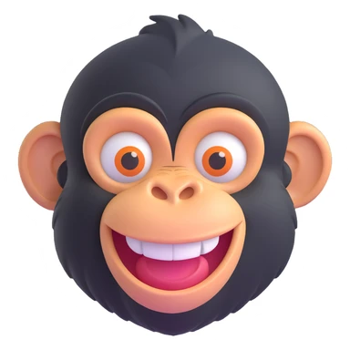 3D emoji style chimpanzee face, big smile, playful look sticker