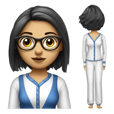 fille blanche châtain claire avec les cheveux lisse et en dessous des épaules, les yeux bleus des lunette noir carré en pyjama  sticker
