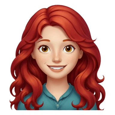 Girl with Red Hair – long wavy crimson hair, smiling face.









































 sticker