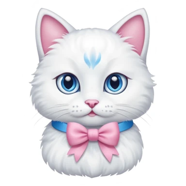 white cat with blue eyes with pink bow sticker