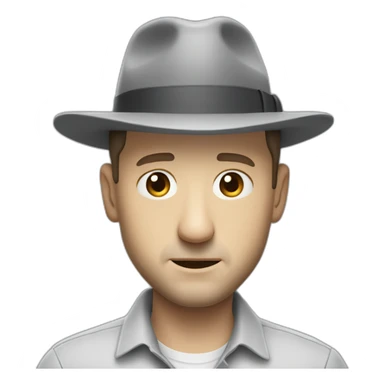 tim robinson wearing a grey fedora with a grey flap on the back white shirt only looking scared and sad 3 quarter angle sticker