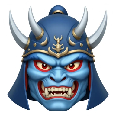 blue oni with samurai helmet face sticker