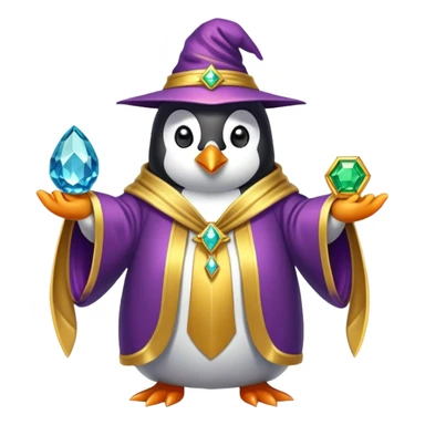 Penguin Wizard with gemstone and Golden robe sticker