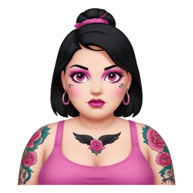 Heavyset woman, black hair, pink makeup and tattoos sticker