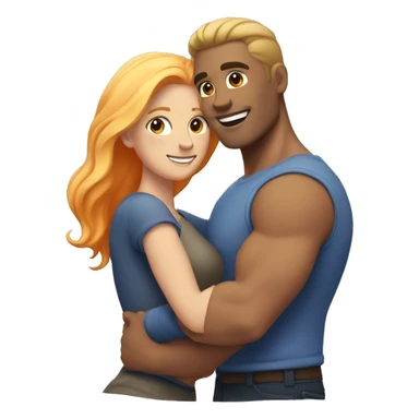 
A muscular, well-shaped, brunette man and a woman with light blonde and orange hair hugging him. sticker