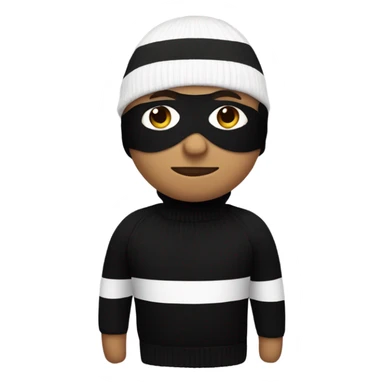 Person wearing white and black up and down sweater with a black superhero mask on with a beanie sticker