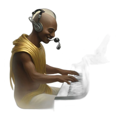 Interdimensional being playing music on a synthesizer, ancient, oil on canvas, retro, portrait, 4k sticker