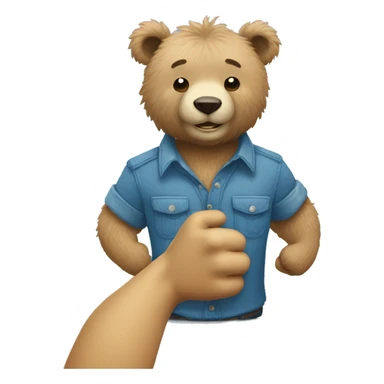 Skinny blue fuzzy bear wearing a work shirt and giving a fist bump sticker