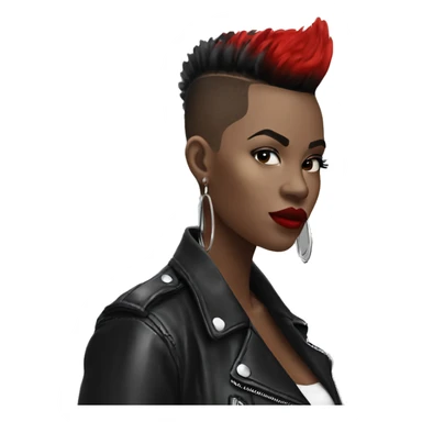 Monochrome girl Mohawk leather jacket hoop earrings red lipstick  sticker