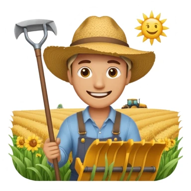 man plowing a field with a plow, sun in the background, emoji style sticker