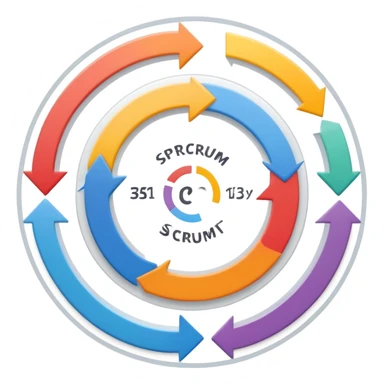 Software development scrum process cycle with sprint planning, daily standups, sprint review and retrospective in a circular flow sticker