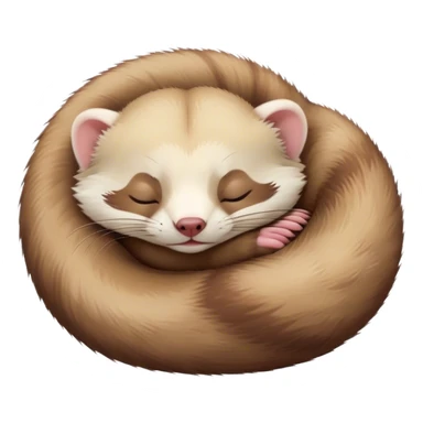 Meme-Worthy Cute Sleeping Ferret Portrait Emoji, Head resting peacefully with a contented smile, showcasing a long, flexible body curled up in cozy repose, luxuriously soft fur in warm brown and cream, and eyes gently closed in serene slumber, Simplified yet hilariously adorable features, highly detailed, glowing with a soft, drowsy natural light, high shine, relaxed and utterly lovable, stylized with an air of playful laziness, bright and heartwarming, soft glowing outline, capturing the essence of a sleeping ferret that feels destined to become the next viral sensation of adorable rest! sticker