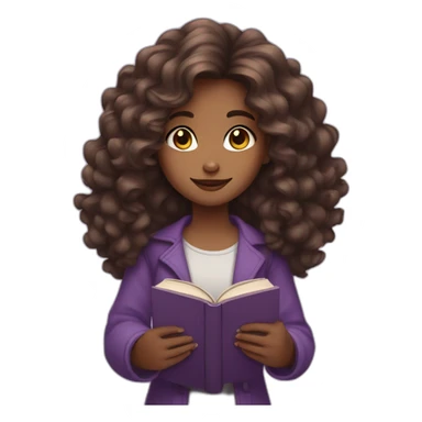 A girl with thick wavy hair, purple eyes and a book in her hands sticker