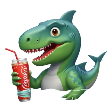 Dinosaur swimming with shark drinking soda sticker