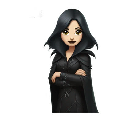 the morrigan goth woman version vines style furr robe stylish boots, perfect eyes, raven on hand, green vines decor on ground sticker