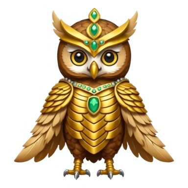 owl warrior wearing golden armor embedded with emerald jewels

 sticker