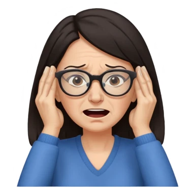 middle aged woman with dark hair and glasses covering her ears, wincing in pain because the sound is terribly loud and hurting her ears sticker