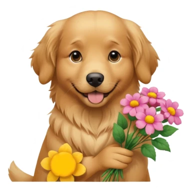 dog holding flowers sticker