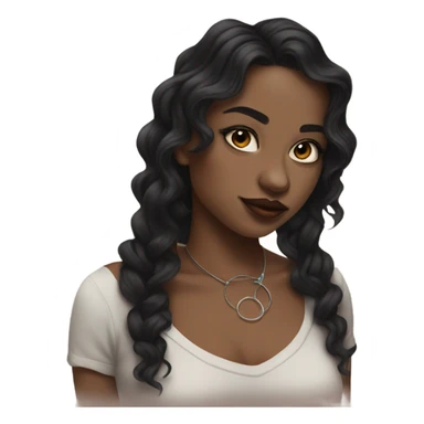 girl with a black wavy hair with a septum piercing and a hoop nose ring sticker