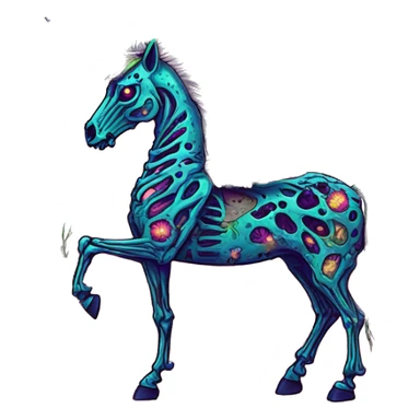 Neon Zombie Pegasus unicorn skeleton psychedelic flowers floral groovy art neon rave raving sticker
