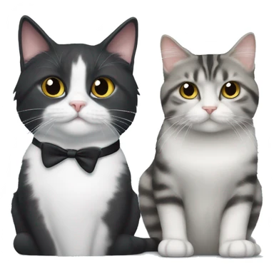 longhair tuxedo cat sitting next to a shorthair grey tabby cat sticker