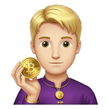 Artur the Prince holding a YUSRA cryptocurrency coin sticker
