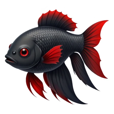 Fully Black with tiny red lines betta fish short fins black and white eyes sticker