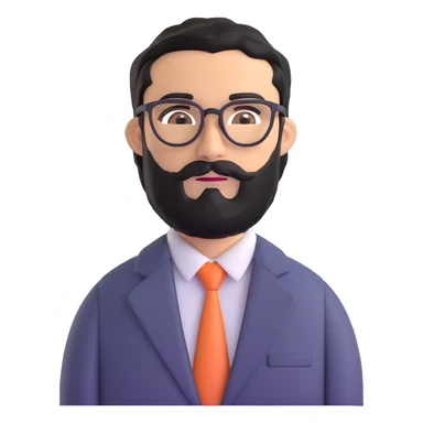 man with medium black beard, black hair, connected unibrow, olive tan skin, brown eyes, glasses, wearing a professional business suit sticker