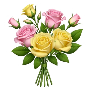 A mixed bouquet of four flowers, featuring pink roses and yellow lisianthus. sticker