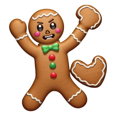 evil gingerbread man with angry expression and broken limbs sticker