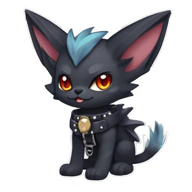cool punk kawaii anime edgy distinguished elegant beautiful fantasy black ethereal nargacuga-bat-zorua-sphynx-Quiana-Fakemon collar harness with big fangs full body sticker