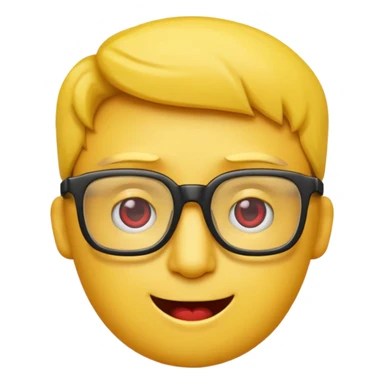 Créer un emoji nerd le perso doit être une tête basique d'emoji jaune avec une grosse paire de lunettes rectangulaires noires 3 boutons sur chaque joue et une dent qui dépasse  sticker