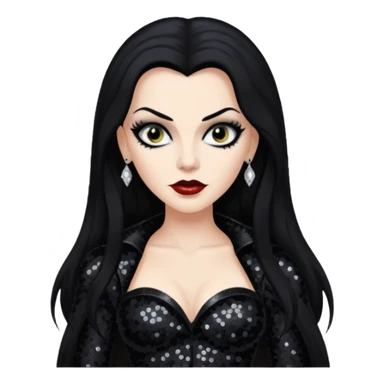 Vampira with long black hair, black sequin outfit sticker