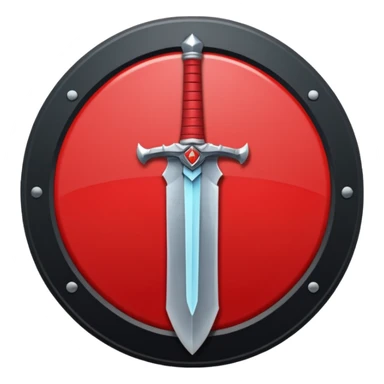Make an mmo rpg red sword class icon inside of a round emblem in anime style sticker