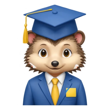 A hedgehog student in a suit in the color of the Ukrainian flag in a square academic cap sticker