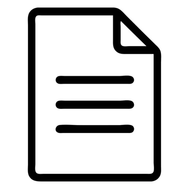 Add three horizontal black lines to the solid white page icon to represent text. The rest of the page remains fully opaque white, solid filled icon style. sticker