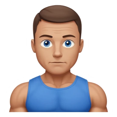 dad with very short shaved brown hair and blue eyes emoji with big muscles sticker