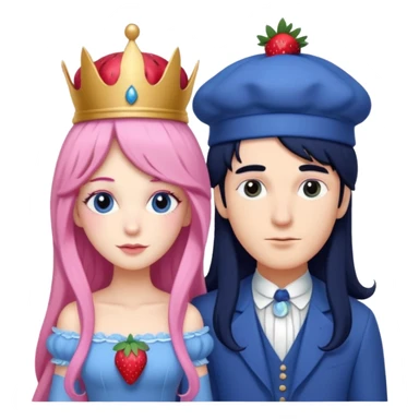pale blueberry prince man. Handsome with long black hair blueberry hat and clothes next to pale strawberry princess woman with strawberry hat eyelashes long pink hair and Pink strawberry dress sticker