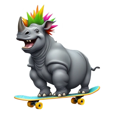 a rhino with ￼crazy hair on a skateboard  sticker